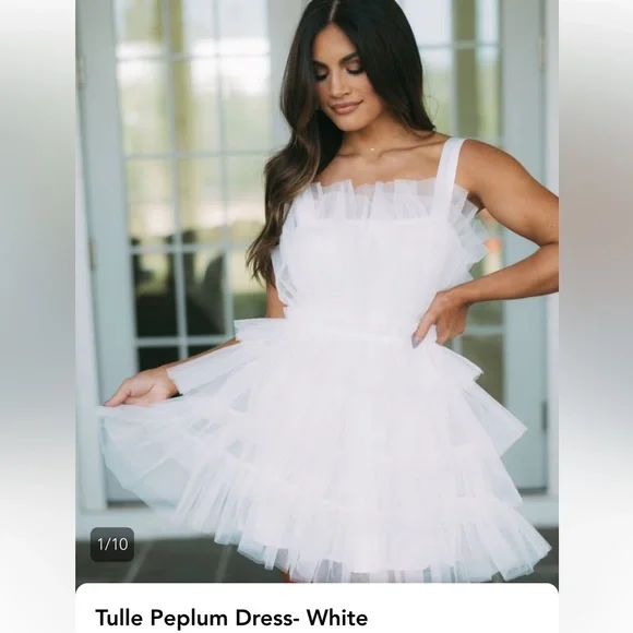 These Three | Dresses | White Tulle Peplum Dress Size S | Poshmark